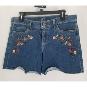 Ann Taylor LOFT Floral Embroidered Denim Blue Jean Shorts Size 6